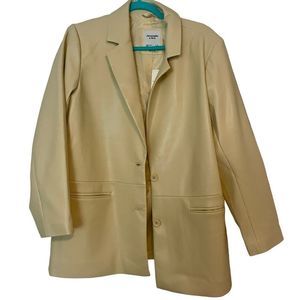 Relaxed Vegan Leather Blazer, Women’s, Size L, Light Yellow